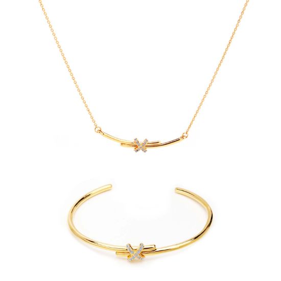 Picture of A²OTP Women's Crystal-Embellished Linear X Jewelry Set (Necklace + Bracelet) – Sleek Minimalist Luxury – Perfect Gift