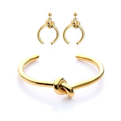 Picture of A²OTP Elegant Gold Knot Earrings and Bracelet Set - Stylish and Simple - The Perfect Gift for Birthdays/Valentine's Day/Anniversaries