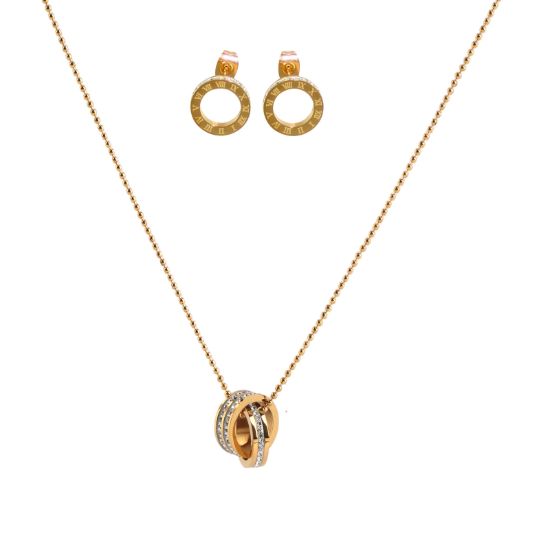 Picture of A²OTP Women's Elegant Gold Diamond Jewelry Set (Earrings + Necklace) - Stylish and Versatile Accessory - Perfect Gift